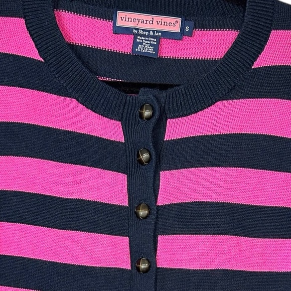 Vineyard Vines S Striped V-Neck Preppy CASHMERE Blend Pink Navy Henley Sweater - Picture 4 of 12